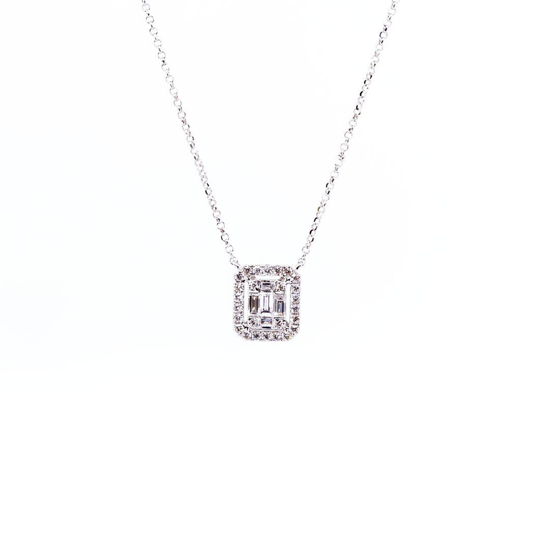 Emerald Shape Halo Diamond Necklace