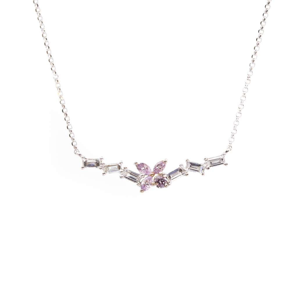Pink Staggered Dainty Diamond Necklace
